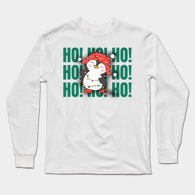 Ho Ho Ho Christmas Penguin Celebration Long Sleeve T-Shirt by Bro Aesthetics